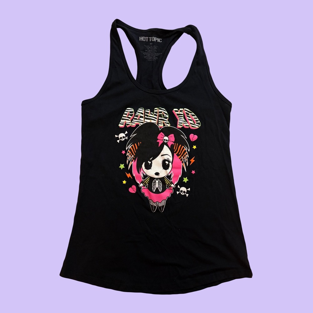 Y2K Hot Topic Rawr XD Scene Girl Emo Graphic Racerback Tank Top #19